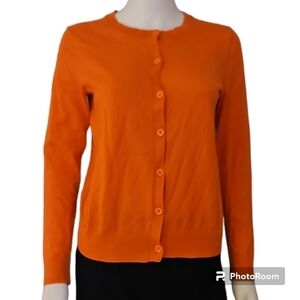 VTG GAP 1980s Orange Button Down Collarless Silk Blend Cardigan Sweater